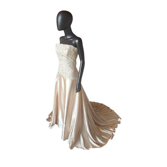 Gold Charmeuse Asymmetrical Wedding Gown - Maggie Sottero - Picture 5 of 8